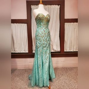Mint Green & Gold Beaded Mermaid Gown